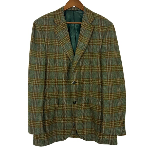 Vintage Men’s Green Plaid Blazer Sports Coat Two Button Union Made Mid-Century M - Picture 5 of 10